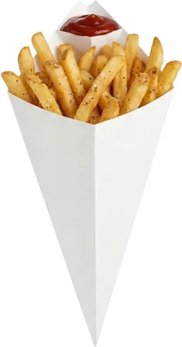 Vista 13 de Restaurantware Conetek - Conos de comida negros ecológicos de 11.5 pulgadas con bolsillo integrado para condimentos: perfectos para aperitivos, cono