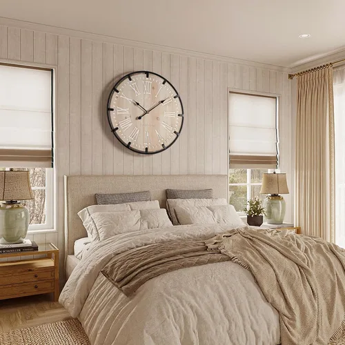 Vista 8 de Vantic Farmhouse - Reloj de pared decorativo extra grande de 24 pulgadas con círculo de metal, reloj de pared de madera de gran tamaño con número