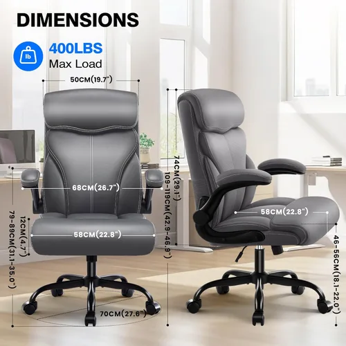Vista 2 de Silla de oficina Silla ejecutiva de escritorio cómoda transpirable con respaldo alto y soporte lumbar, silla ergonómica de cuero giratoria