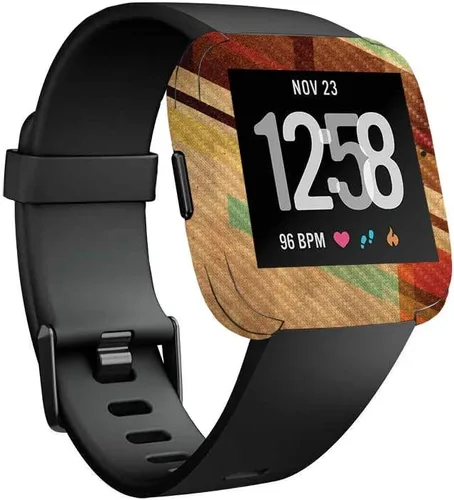 MightySkins Piel de Fibra de Carbono para Fitbit Versa – Madera abstracta | Protectora y duradera Acabado de fibra de carbono texturizada | Fácil de