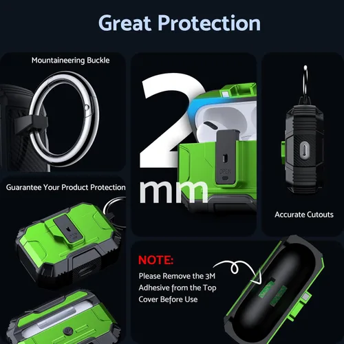 Vista 5 de DASFOND Armor - Funda rígida para auriculares Airpods Pro, grado militar, protección completa, a prueba de golpes, soporte de carga inalámbrica