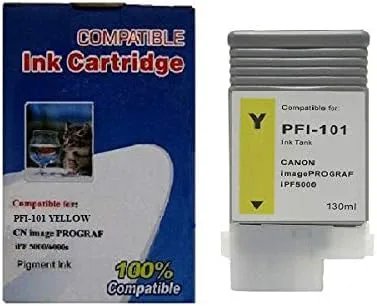 Vivid Colors Cartucho de tinta compatible de repuesto para Canon PFI-101 PFI-101Y 0886B001AA (amarillo) para uso Canon iPF5000, iPF5100, iPF6000S,