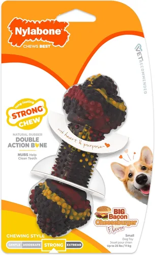 Vista 7 de Nylabone Flavor Frenzy Juguete para morder para perros con sabor a hamburguesa con queso y tocino, S