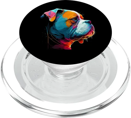 Vista 7 de Colorido Bulldog americano American Bully para hombres y mujeres, PopSockets intercambiables PopGrip