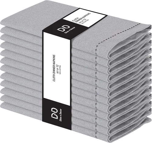 Vista 9 de Juego de 12 servilletas de cena de tela con dobladillo, 100% algodón - suaves, duraderas, lavables - ideales para eventos, bodas, días festivos