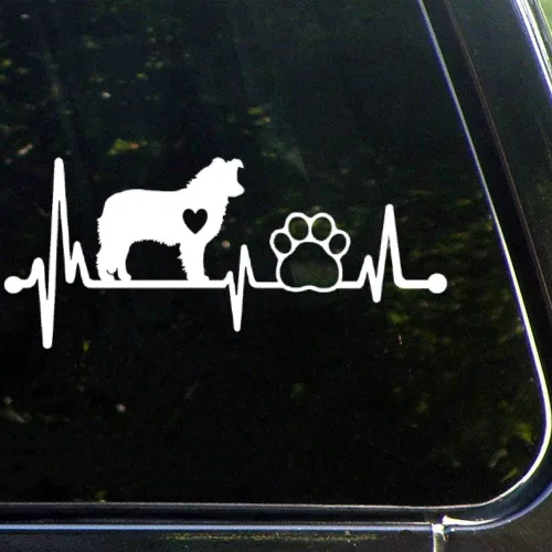 Pegatina de vinilo para coche, diseño de Border Collie con latido de corazón
