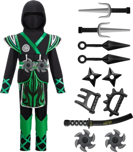 Vista 3 de Spooktacular Creations Disfraz de ninja para niños, conjunto de traje de ninja para niños, disfraz de Halloween para fiesta de disfraces temática