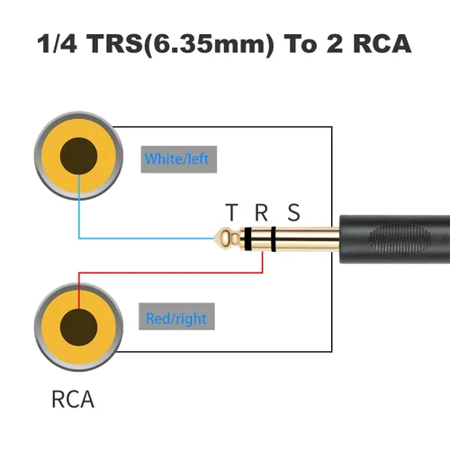 Vista 8 de SiYear Conector estéreo TRS macho chapado en oro de 0.250 in 1/4 pulgadas a 2 RCA Phono macho Audio Y Splitter Cable, conector de cable (4.9 ft)