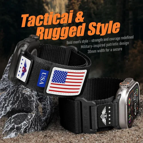 Vista 6 de Rugged Nylon para Correa de Apple Watch para Hombres Series 11/10/9/8/7/6/SE/5/4/3/2/1 iWatch Bands para Hombre, Correa de Muñeca Ajustable