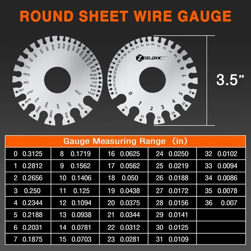 Vista 4 de ZeeDix Calibrador de hoja de cable redondo de doble cara estándar - Herramienta de medición de alambre de metal de acero inoxidable Herramienta