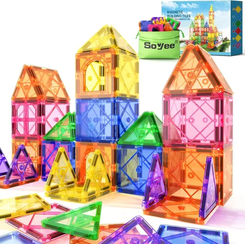 Soyee Magnetic Tiles Toddler Toys Magnetic Building Blocks for Kids Ages 3-12 STEM Educational Toys for Girls & Boys Sensory Toys for Kids with
