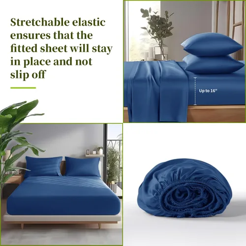 Vista 64 de Shilucheng Sábanas 100% viscosa derivada de bambú, tamaño matrimonial, 4 piezas, ultra refrescantes y sedosas, bolsillo profundo de 16 pulgadas