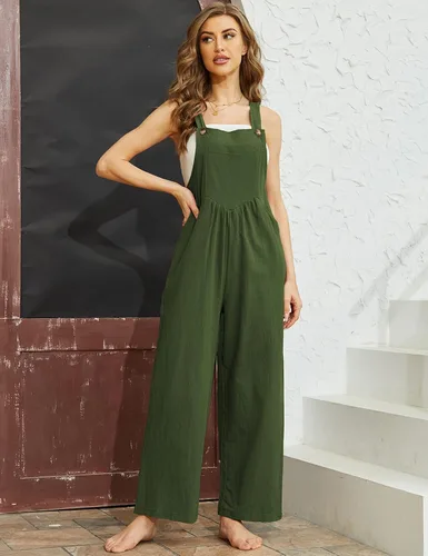 Vista 3 de Himosyber Overol de retazos de doble bolsillo para mujer, diseño holgado con estampado floral, bohemio, de pierna ancha