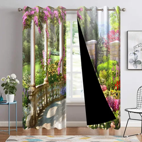Vista 80 de Cortinas opacas para ventana con vista de cascada, día soleado, amanecer, primavera, paisaje natural, cortinas de ventana con aislamiento térmico