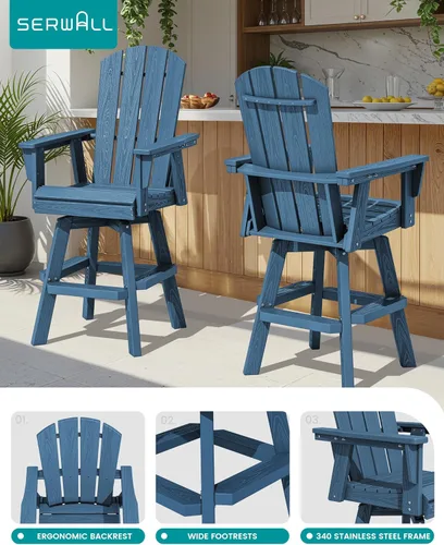 Vista 4 de SERWALL - Silla giratoria Adirondack para bar, silla de balcón giratoria de HDPE Adirondack, silla de altura de bar para exterior para bistró, junto