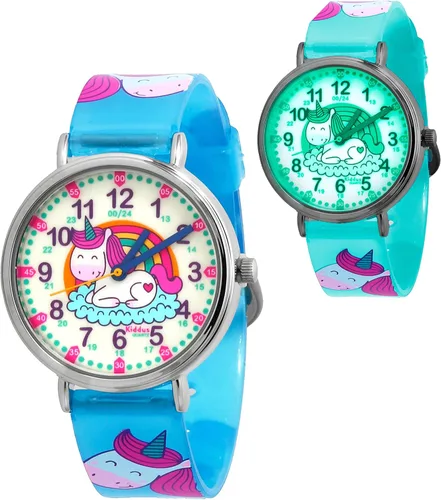 Vista 2 de KIDDUS - Reloj educativo para niños y niñas Reloj analógico para aprendizaje con ejercicios, mecanismo japonés, fácil de leer y aprender la hora