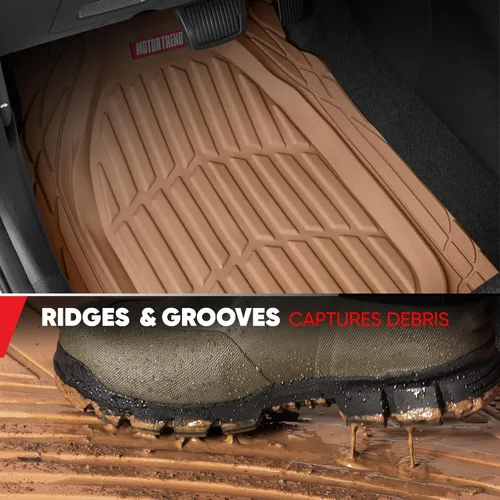 Vista 6 de Motor Trend Original FlexTough Beige Rubber Car Floor Mats for 3 Row Vehicles, Front & Rear 2nd Row Deep Dish All Weather Automotive Heavy Duty Trim