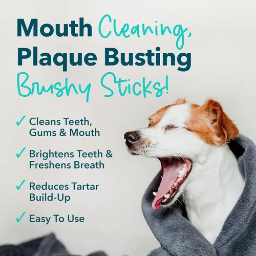 Vista 4 de iHeartDogs Brushy Sticks – Golosinas dentales para perros que eliminan la placa y la acumulación de sarro – Masticables de limpieza de dientes