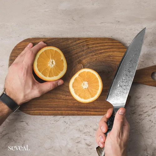 Vista 7 de Cuchillo de cocina de Damasco, acero de damasco de 67 capas, juego de cuchillos de chef profesionales de 13 pulgadas para cocina, mango ergonómico
