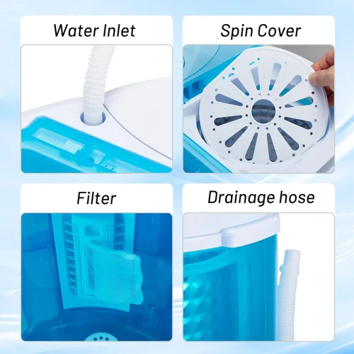 Vista 5 de Lavadora portátil, lavadora de doble tina de 13 libras, 2 en 1, mini máquina de lavandería compacta, 9 libras+4 libras, combo de lavadora