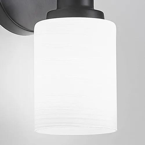 Vista 6 de Paquete de 2 luces de tocador de 1 luz, lámpara de baño negra mate con pantalla de vidrio blanco lechoso texturizado, accesorio de iluminación