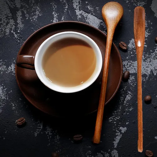 Vista 4 de Cucharas de madera de mango largo Cucharas de café de madera Cuchara de té Cuchara de madera para mezclar miel Cuchara de madera hecha a mano