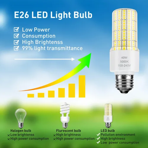 Vista 4 de ZP Bombilla LED A19 equivalente a 300 W, bombillas de 40 W, 5000 lúmenes, 5000 K, luz blanca fría, base E26/E27, iluminación impermeable