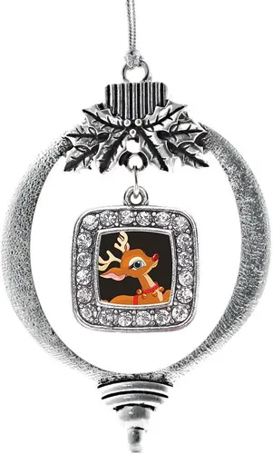 Vista 196 de Inspired Silver - Adorno de flor de iris - Adornos navideños con dije cuadrado de plata con joyas de circonita cúbica