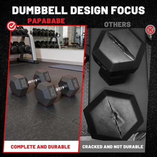 Vista 4 de Papababe Juego de mancuernas hexagonales con soporte, con revestimiento de goma, pesas libres con estantes de almacenamiento, múltiples opciones