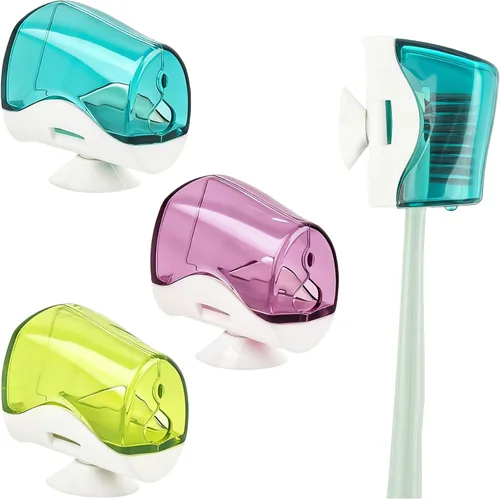 AUEAR, Paquete de 3 fundas para cabezales de cepillo de dientes con ventosa antipolvo para espejo de pared para cepillos de dientes, funda