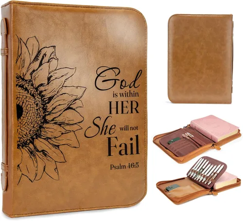 GUEER Funda para Biblia para hombres, Portabiblia, Funda para Biblia Bolsa Organizadora de Transporte, con Cremallera y Bolsillos para Biblia de