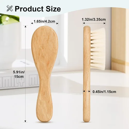 Vista 4 de Cepillo de Cabello para Bebé, Cepillo de Madera con Cerdas de Cabra para Recién Nacidos y Niños Pequeños, Ideal para Costra Láctea, Regalo Perfecto