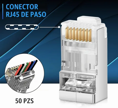 Vista 3 de Conectores RJ45 Cat6 - Conector de paso chapado en oro de 3 clavijas modulares 8P8C - Paquete de 50 CAT6 para CABLE UTP