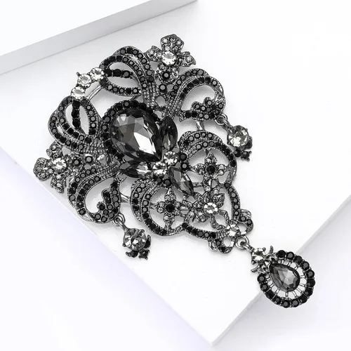 Vista 4 de YOQUCOL Broche grande de cristal austriaco retro para mujer, broches grandes en forma de flor, alfileres de solapa para suéter, accesorios