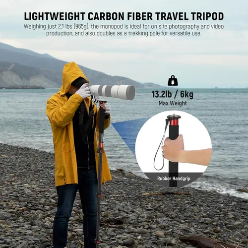 Vista 2 de NEEWER Soporte monopie para cámara de 67.7 pulgadas, trípode de viaje de fibra de carbono ligero con base desmontable para videocámara DSLR