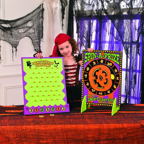 Vista 4 de Fun Express Rueda giratoria de premios con soporte, juegos de carnaval de Halloween para niños y adultos, rueda giratoria para premios