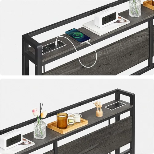 Vista 7 de HOOBRO King Size Headboard, Headboard with 2 Outlets and 4 USB Ports, Adjustable Height, Storage Rack, Sturdy and Stable, Easy Assembly, Charcoal