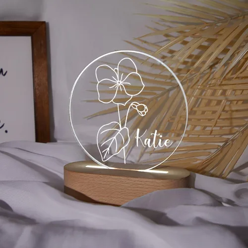 Vista 42 de Luz nocturna de flor de nacimiento, luz de noche de flor de caléndula de octubre, luz LED personalizada, regalos para amigos, lámpara de noche LED