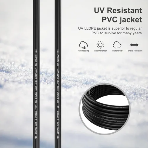 Vista 3 de Cable Ethernet Cat6 para exteriores de 10 pies, blindado a tierra resistente a los rayos UV, impermeable, cable de red enterrable compatible