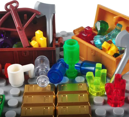 Vista 4 de Juego de accesorios del tesoro, bloques de construcción, lingotes de dinero, barra de oro, joyería de ladrillos de construcción, juego
