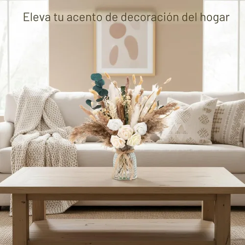 Vista 2 de 100 piezas de arreglo de flores artificiales con jarrón incluido, decoraciones para centro de mesa de comedor, flores falsas en jarrón, centros