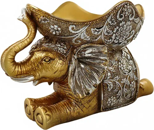 Lescafita Escultura de Elefante Africano Dorado, Exquisita Decoración Animal para el Hogar, con Bandeja de Almacenamiento en la Parte Superior,