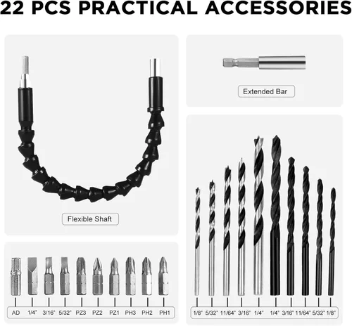 Vista 8 de AVID POWER Juego de taladro inalámbrico de litio de 20 V Max, kit de taladro eléctrico con batería y cargador, portabrocas sin llave de 3/8