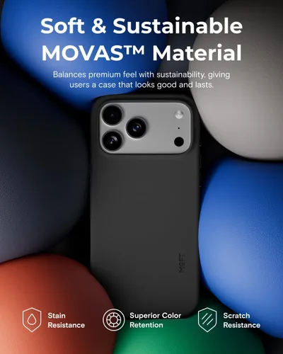 Vista 3 de MOFT Funda para iPhone 17, funda MOVAS a presión, compatible con MagSafe, piel vegana suave al tacto, diseño minimalista clásico, ligera, resistente
