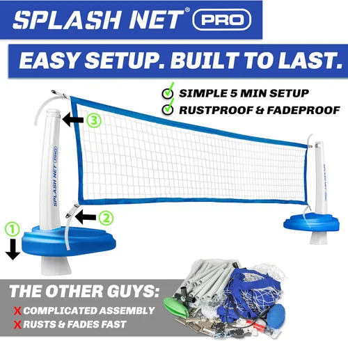 Vista 5 de Red de voleibol para piscina GoSports Splash Net PRO - Rojo, blanco o azul - Incluye 2 balones de voleibol de agua y bomba