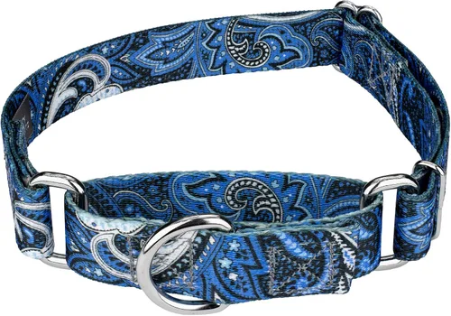 Country Brook Petz - Collar de perro Martingala de cachemira azul, colección Paisley con diseños elegantes (1/2 pulgada, 2XS)