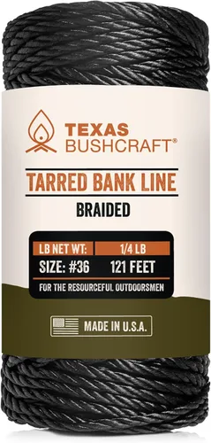 Texas Bushcraft Tarred Bank Line Twine - #36 Cuerda de nailon negro para pesca, camping y supervivencia al aire libre – Cordón resistente y