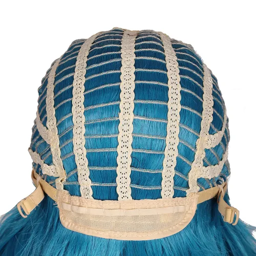 Vista 9 de ColorGround Peluca larga y rizada para cosplay con 2 colas de caballo (azul celeste)