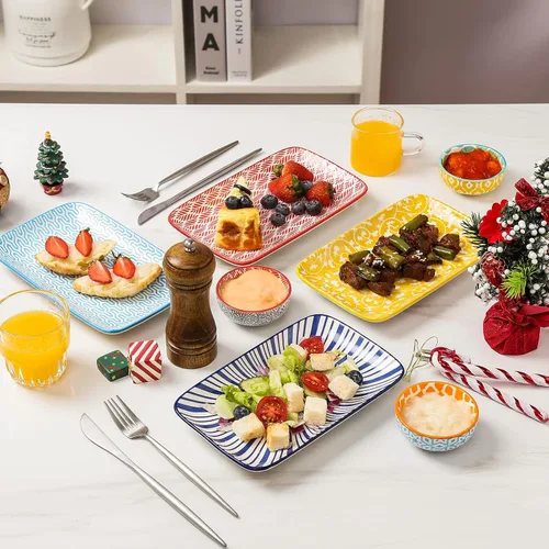 Vista 3 de KitchenTour - Juego de 6 platos rectangulares de cerámica de 8 pulgadas para ensalada, aperitivos, sushi, frutas, microondas y lavavajillas