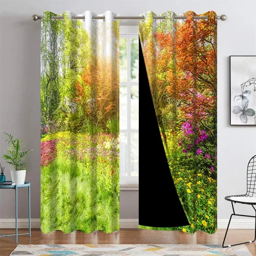 Vista 17 de Cortinas opacas para ventana con vista de cascada, día soleado, amanecer, primavera, paisaje natural, cortinas de ventana con aislamiento térmico